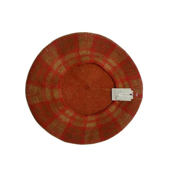 Vintage Wool Plaid Beret Hat With Red & Beige Check Pattern For Women, NWT - Picture 4 of 5